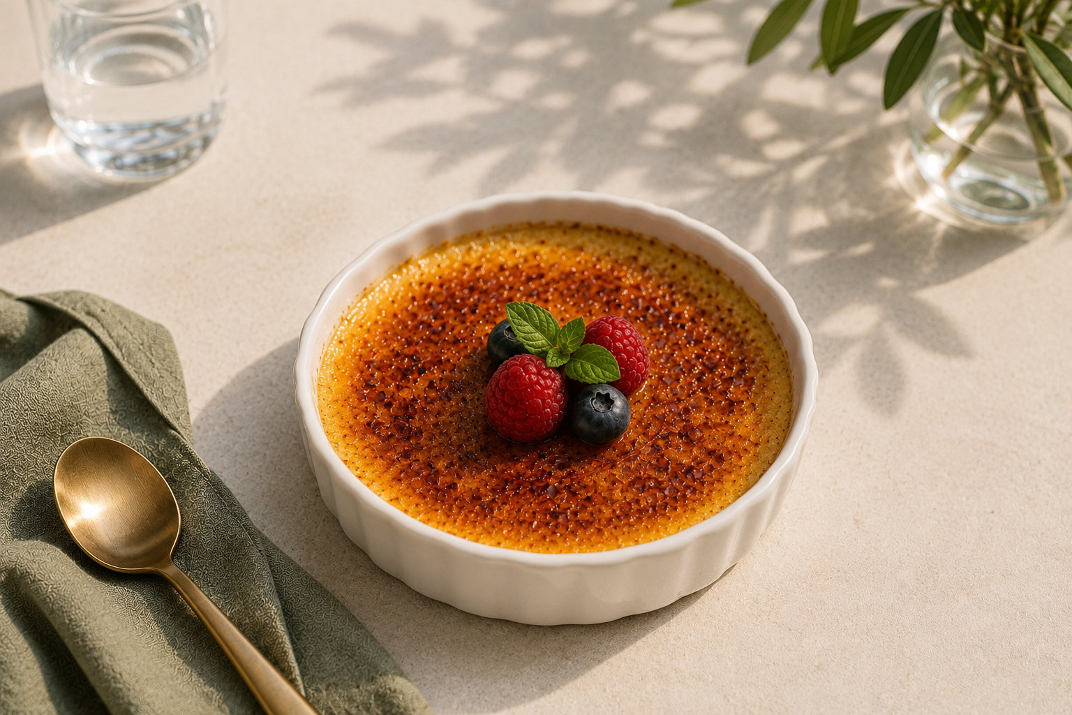 Crème brûlée et fruits rouges